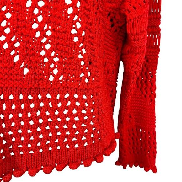 Zara Womens Loose Open Crochet Knit Red Pullover 3/4 Sleeve Sweater sz Small - Picture 5 of 16